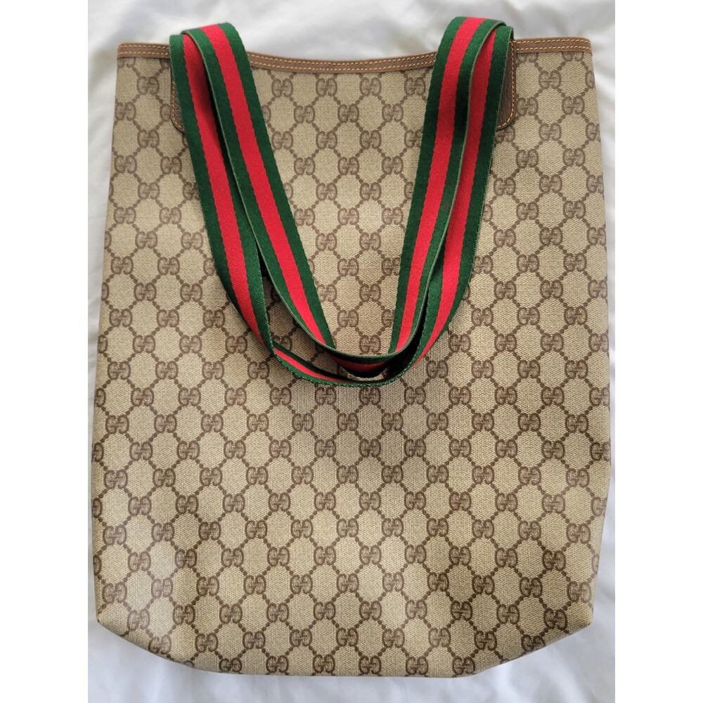Vintage Gucci Sherry Line GG Brown/Beige PVC and Leather Tote/Shoulder Bag - Picture 5 of 16